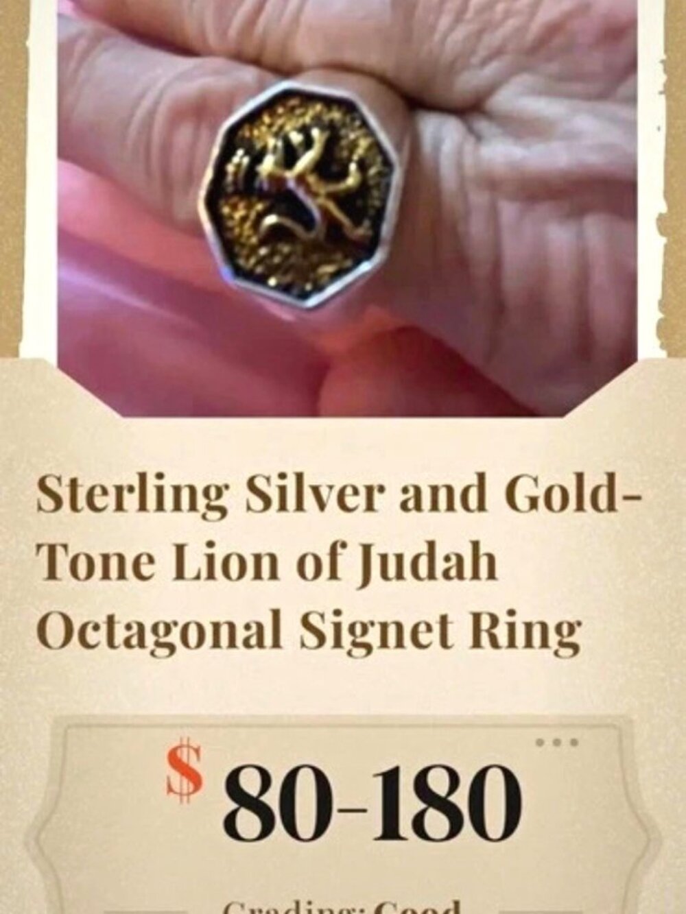 925 Sterling Silver Gold-Tone Lion of Judah Octagon Signet Ring Size 11